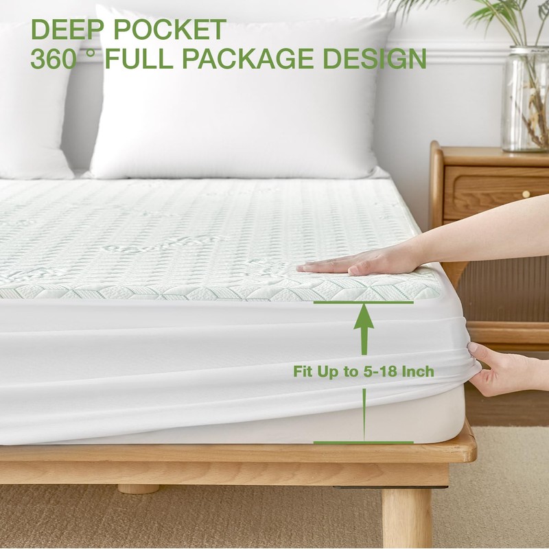 Queen Waterproof Mattress Protector Washable Mattress Padded Cover Rayon Bamboo