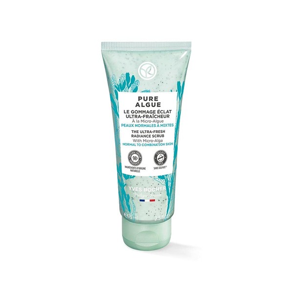 Yves Rocher PURE ALGUE Ultra-Fresh Glow Exfoliating Skin Care with Micro Algae Revitalises the Skin 1 x 75 ml Tube