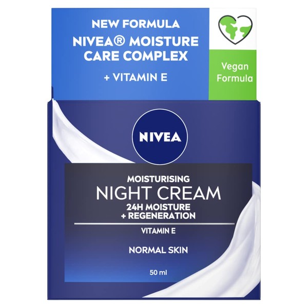 NIVEA Moisturising Night Cream (50ml), 24 Hour Overnight Moisturising Cream for Normal Skin, With Pro Vitamin B5 and Vitamin E for Enhanced Skin Care at Night