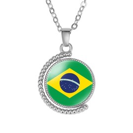 vmcoatdu Brazil National Flag Double Sided Rotation Necklace Gift Men Women Stainless Steel Glass Necklace (Brazil)