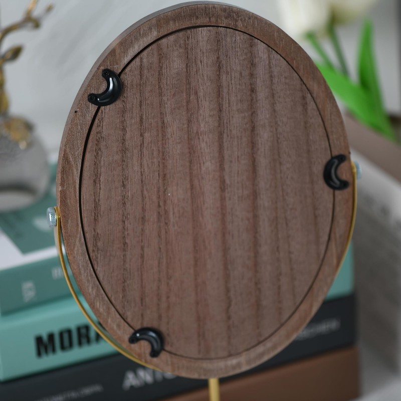 Tstarer Desk Makeup Mirror with Solid Wood,Elliptical Vanity Table Mirror