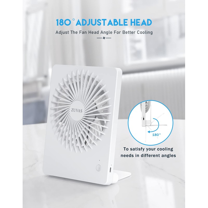 Zuvas Desk Fan Battery Operated Fan Rechargeable 180°Tilt Folding Personal