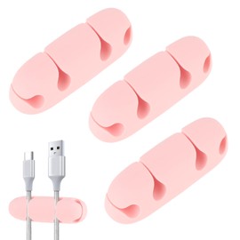 Mabor 3PCS Cable Clips Cord Wire Organizer Electrical Cable Management Holders 4 Hole Silicone Cable Harness USB Charging Accessory Cute Cable Holder for Office and Home Desk (Pink)