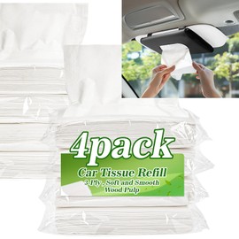 RAINFLOW 4 Packs 200 Car Tissues - Car Tissue Refill 3-Ply 50 Sheets Fit for Visor Napkins Holder Long-Lasting Travel Ultra-Soft and Smooth Gift for Vehicle Owners for Family Road Trips 6.7x6.7 in