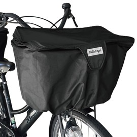 Hello Angel Bicycle 2-Tier Basket Cover, Front Use, Black, Bicycle Front Basket Cover, Bicycle Basket with Zipper Front and Rear Zipper, Waterproof, Stylish, Front Basket Cover, Snatching Prevention
