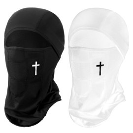 Jeere 2 Pack Faith Cross Sun Protection Face Cover Loose-Fitting Balaclava Cross Mask for Men Women Football Ski(Black and White)