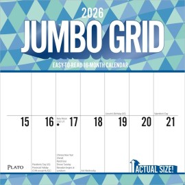 Plato Jumbo Grid Large Print 2026 12x24" (Hanging) Square Wall Calendar | Matte Paper