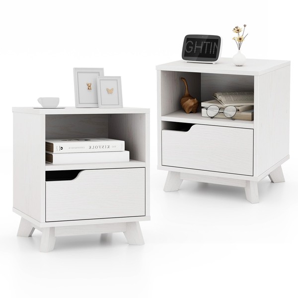 Giantex 2 Tier Nightstand Set of 2, Mid Century Modern