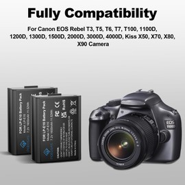 POEOSAS LP-E10 Battery for Canon T7, 2-Pack 1600mAh with USB-C 20W Fast Charge Case, Compatible with EOS Rebel T7 T6 T5 T3 T100, Kiss X50 X70, 2000D 1300D 1200D 1100D Camera, Magnetic Snap Cover