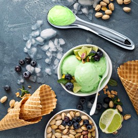 Love-KANKEI Ice Cream Scoop, Ice Cream Spoon with Rubber Handle, Zinc Alloy, Non-Stick, Length 19 cm, Diameter 5 cm (Grey)