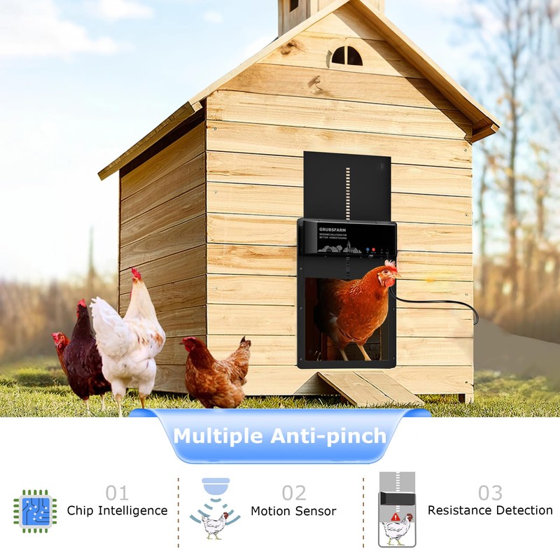 GRUBSFARM Automatic Chicken Coop Door - Programmable with App Timer,