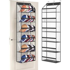 Clear Over The Door Hat Racks for Baseball Caps, Large Holds up to 72 Caps Hat Storage Organizer for Closet Wall, Deep Pockets Hanging Hat Holder with 3 Hooks, Black Hangable - Color: Grey, Size: 53.5"