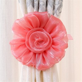 Turbokey 3D Rose Flower Window Curtain Tieback Christmas Decor Curtain Buckle Curtain Holder Tie Drapes 1 Pair Macrame Drapery Holdbacks Boho Decor Tassel for Children Nursery Room (Coral)