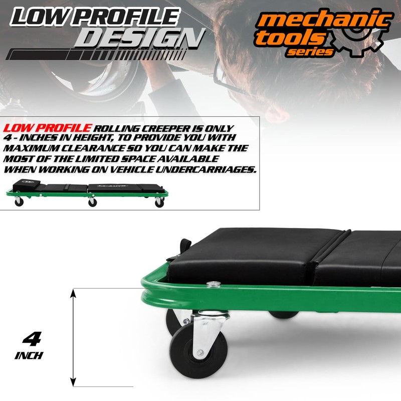 M-AUTO Heavy-Duty Convertible Mechanic Creeper, 48" Padded Adjustable Headrest Roller