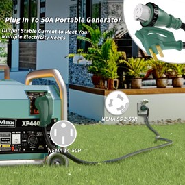 PlugSaf 50 Amp Generator Cord, 25FT 50 Amp RV Extension Cord with Twist Lock, Generator Cable 50A 4 Prong Green, NEMA 14-50P/SS2-50R Heavy Duty STW Wire for RV Camper & House