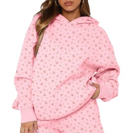 BAIGRAM Women Oversized Ditsy Floral Fleece Hoodies Snowflake Print Hooded Sweatshirt 2025 Y2K Aesthetic Fall Pullover