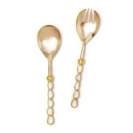 Two's Company Keshi Mother of Pearl Server Set, 11-inches Height, Stainless Steel, Gold, Set of 2, Gift Box, Home Décor