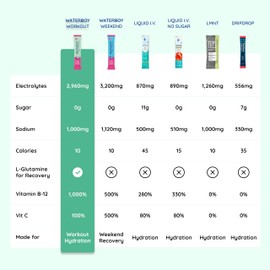 Waterboy Workout Hydration | 2,960mg Sugar Free Electrolyte Powder Packets | L-Glutamine + Vitamins | No Sugar, All Natural, Gluten Free | 15 Drink Stick Mixes (Strawberry Lemonade)