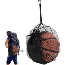 Basketball Bag Ball Bag Drawstring Mesh Basketball Storage Net Bag Multi-Sport Ball Bag - Includes Clip-On Ball Holder for Backpack Ideal for Basketball Football and Volleyball