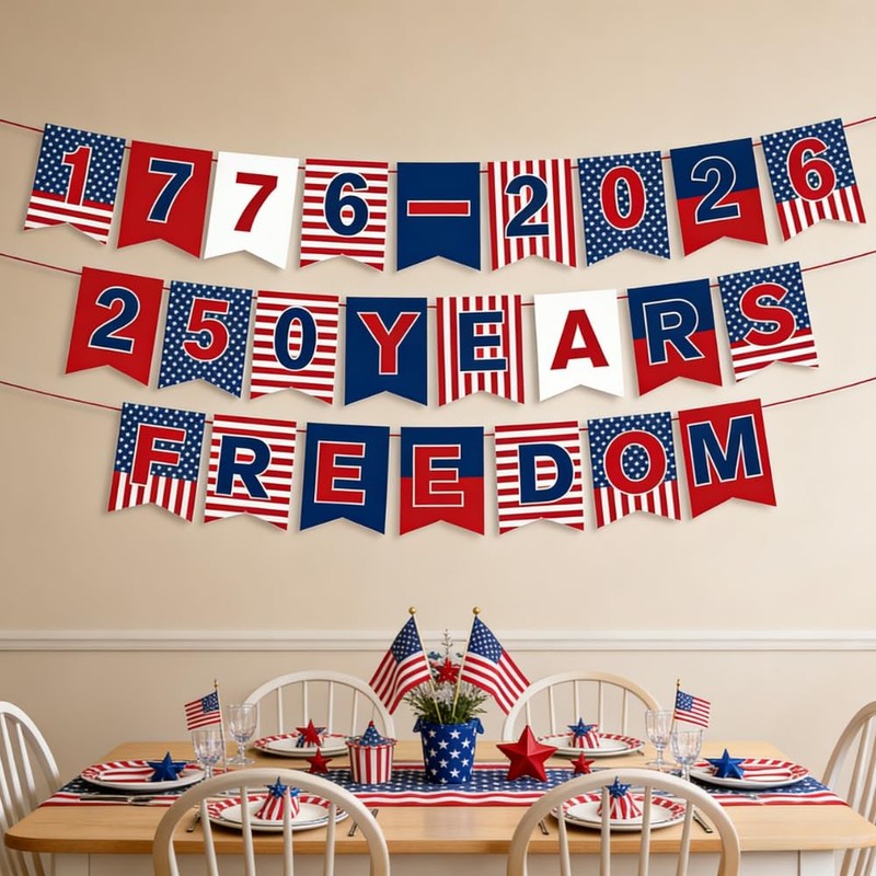 4th of July Banner 1776-2026, Patriotic Party Decorations