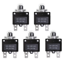 Fuzbaxy 5PCS 20Amp Circuit Breakers with Push Button Reset with Quick Connect Terminals and Waterproof Button Cap