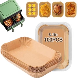 Air Fryer Disposable Paper Liner, 100PCS Food Grade Rectangle Parchment Liners for Ninja Dual Air Fryer, Airfryer Liners Airfryer Accessories (100PCS, 8.1in x 5.5in）