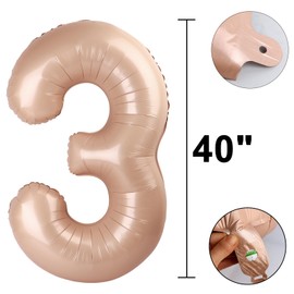 40 Inch Caramel Balloon Number 3 Balloon,Number Balloons Big Giant Jumbo Number 3 Foil Mylar Balloons for 13th Birthday Party Anniversary Events,Wedding Anniversary Party Decorations