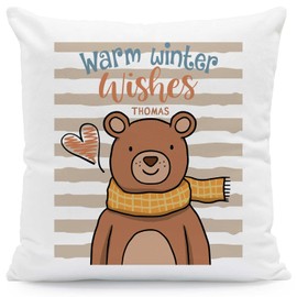 GRAVURZEILE Cushion with Saying - Warm Winter Wishes - Winter Design Optional with Name - Gifts for Christmas Time as Decoration - Gift for Him and Her - Size with Filling