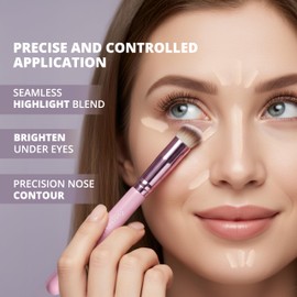 LAMORA Concealer Makeup Brush Under Eye - Angled Flat Top Kabuki Nose Contour Brush - Ideal for Concealing Blending Setting Buffing with Powder Liquid Cream Cosmetic - Small Makeup Foundation Brush