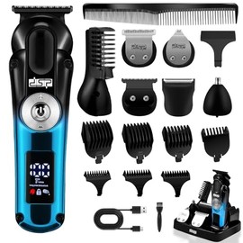 DSP Men's Grooming Kit, Beard Trimmer for Men, Nose Trimmer, Body Trimmer, Foil Shaver, T-Blade, Mustache, Cordless Hair Trimmer, IPX6 Waterproof,2 Speeds Adjustable, Gift for Men (Blue)