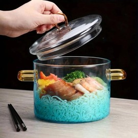 2L/70.4 fl. oz. Clear Glass Pot with Lid Saucepan and Saucepan Heat Resistant Glass Stove and Pan with Lid Soup, Milk, Baby Food, Pasta (48oz/1400ml blue)