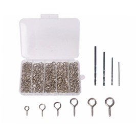 Mariyandh 260PCS Silver Eye Hooks Screw Metal 0.67 inches-1.1 inches Hook and Eye Small Eyelet Screws(0#-5#,260PCS)+4pcs Drill Bit(1.0,1.5,2,2.5)