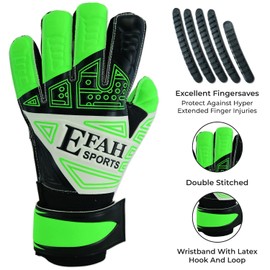 EFAH SPORTS Football Goalkeeper Gloves For Kids Boys Children Youth Soccer Goaile Glove With Fingersave and Double Wrist Protection Strong Grip Palms (Size 5 suitable for 9 to 12 years old, Green)