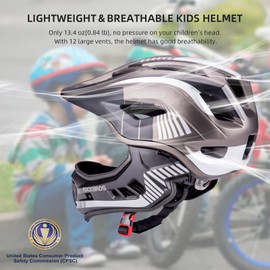 Rock BROS Kids Bike Helmet Toddler Full Face Helmet Detachable Ultralight Mountain Bike Cycling Helmet for BMX Bicycle, Skateboard, Scooter, Child Safety Helmet Protective Gear CE Certified