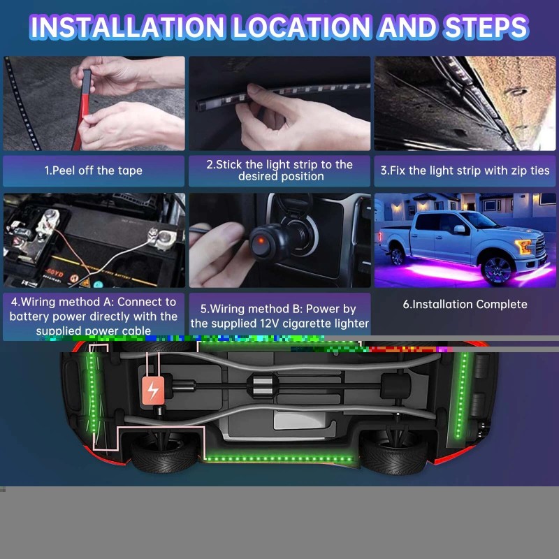 KEEPDSGN 6PCS RGB LED Underglow Underbody Neon Light Strip Kit