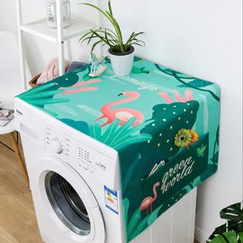 Multi-Purpose Washing Machine Covers Green and Pink Washer Dryer Top Cover Fridge Dust Proof Cover with Side storage bags