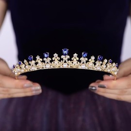 Crystal Wedding Headband Elegant Rhinestone Bridal Hair Accessories for Women Party Prom Pageant Accessories (Blue Diamond Style, One size)