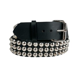 Three Row 1/2" Conical Stud Belt Made In USA Genuine Leather Punk Goth Thrash Metal (M-34)