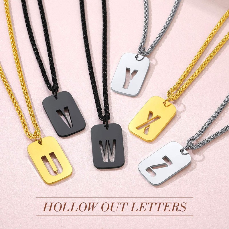 FindChic Men's Dog Tag Necklace Initial Pendant Silver Necklace Letters