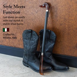 FootFitter Premium 23” Long Shoe Horn, Stylish Italian Shoehorn, Prevents Bending & Back Strain, Easy Slip-On (Knob Handle)