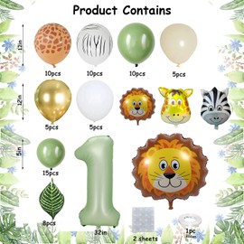 Jwssor 1st Wild One Balloons,Jungle Theme Balloons Birthday Decoration,Number One Balloons,Safari Balloons for 1st Birthday