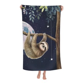 VODRM Cute Sloth Beach Towel, 32x52in Microfiber Quick Dry Moon Reef Night Sky Dark Bath Towels, Soft Lightweight Oversized Sand Free, for Travel Pool Swimming Gym Decor, Gifts