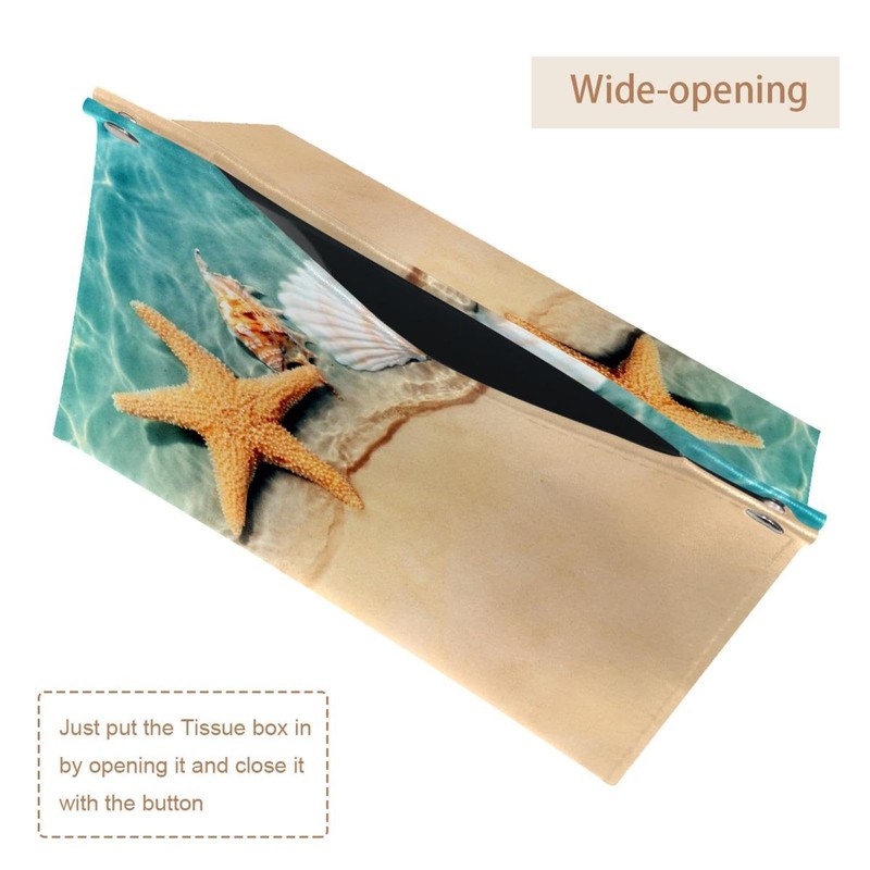 2 Pack Tissue Box Cover Holder, Summer Beach Starfish Seashell