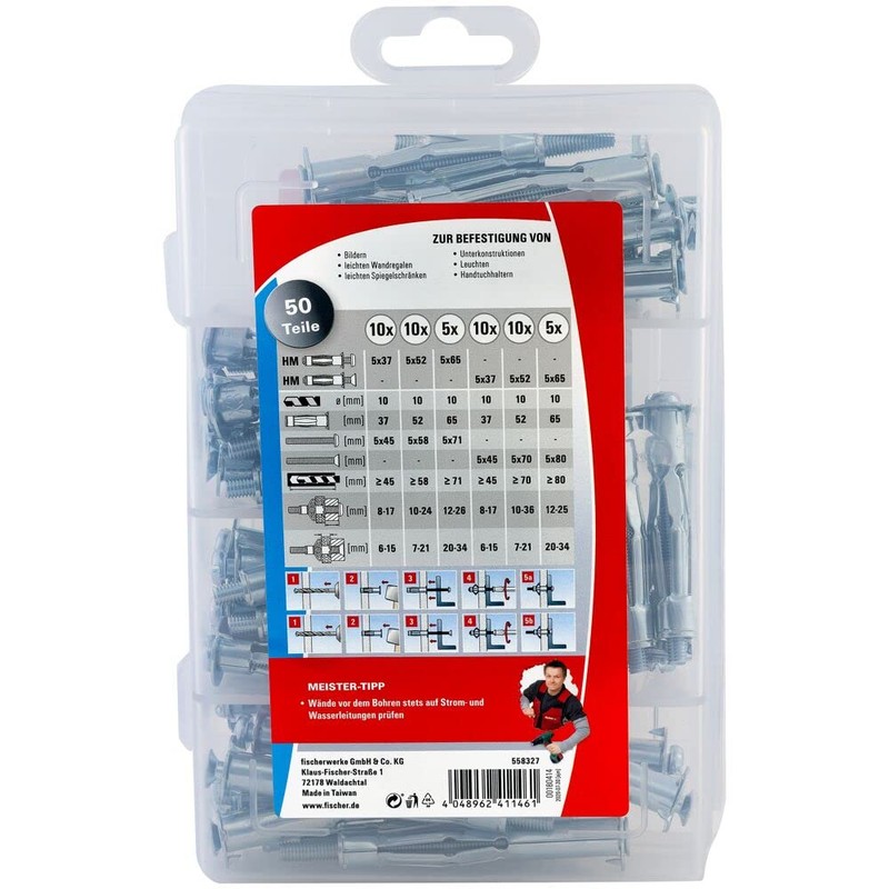 fischer Meister-Box Assortment Box with 50 Hollow Metal Dowels and