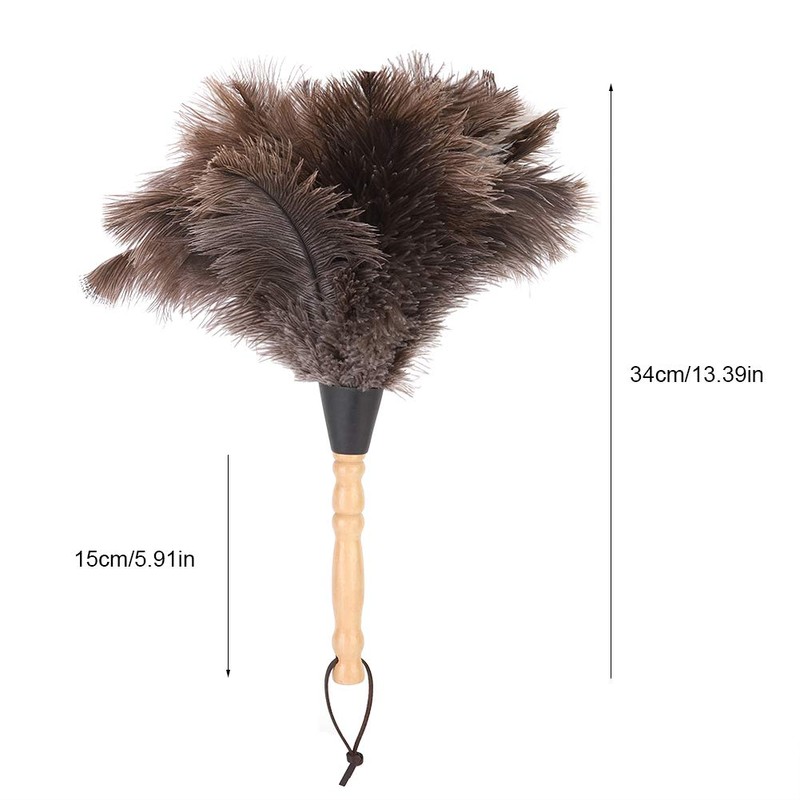 34cm Ostrich Feather Duster Reusable Wooden Handle Dust Removal Anti