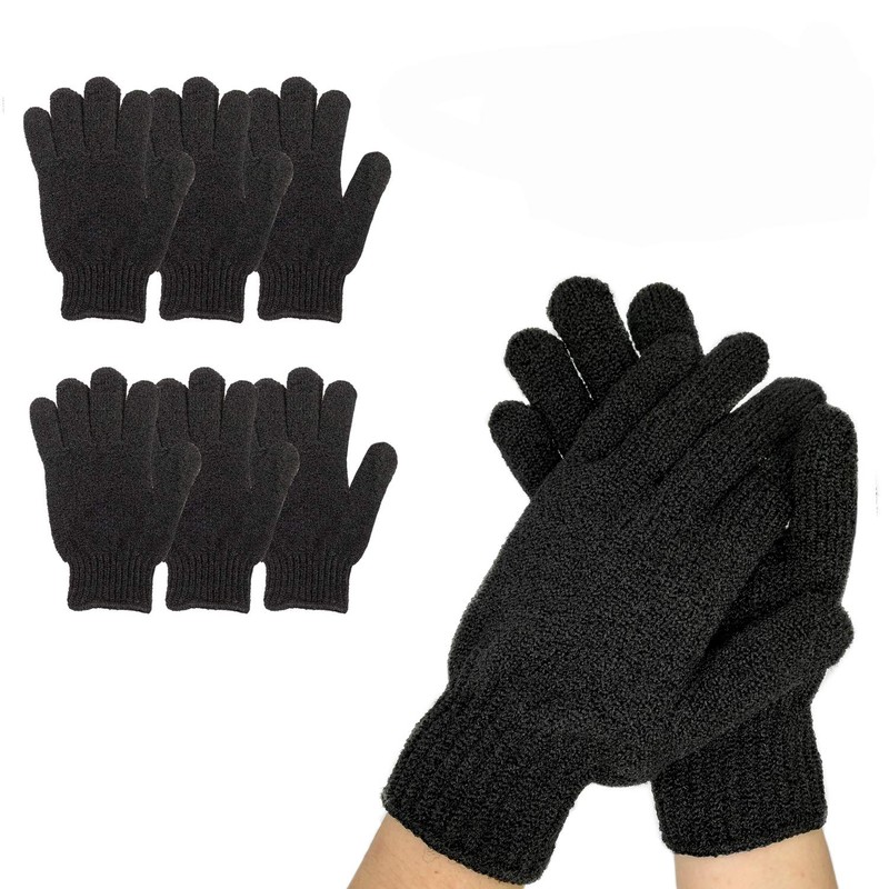 6 pares de guantes exfoliantes – Guantes de lavado negro