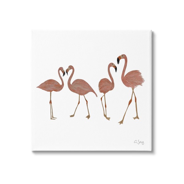 Stupell Industries Mingling Pink Flamingo Birds Animal Illustration, Design by