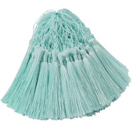 100 Pcs Silky Handmade Craft Tassels Trim Mini Pendant for DIY Cute Resin Bookmark, Jewellery Making, Key, Girl Earring, Keyring, Graduation Hat, Ribbon Sewing, Curtain, Home Decor (Light Blue)