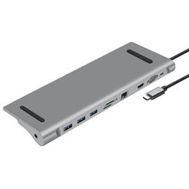 HEDEN USB-C Hub, 10 HDMI Ports, 4K/60Hz, RJ45 1000MP, VGA 3 x USB 3.0, USB-C Charge 100W Lec Micro SD/SD, Jack 3.5
