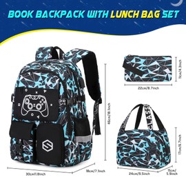 Scothen Boys Backpack, Cool Luminous School Backpacks for Boys with Lunch Bag Pencil Case, Kids Backpack Kindergarten Elementary Middle School Book Bags for Teen Boys Children with USB Charging Port